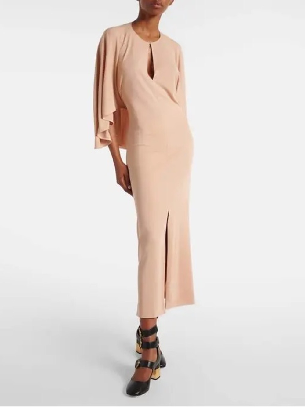 Chloé Long Cape Dress in Fluid Crêpe Jersey Sz 4 MSRP $1495 NEW